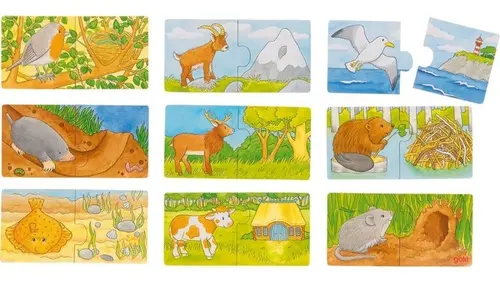 Dřevěné puzzle dvojice Zvířátka a jejich domov - puzzle z kategorie Maxi dieliky