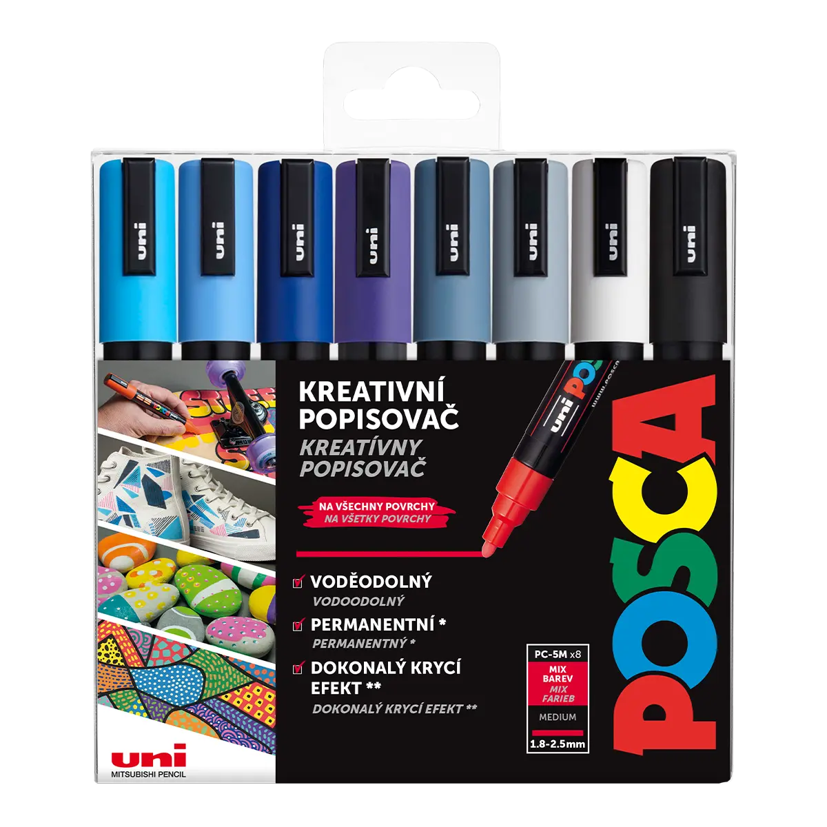 Posca sada popisovačů PC-5M, WINTER, 1,8 - 2,5 mm, mix chladných tónů (8 ks)