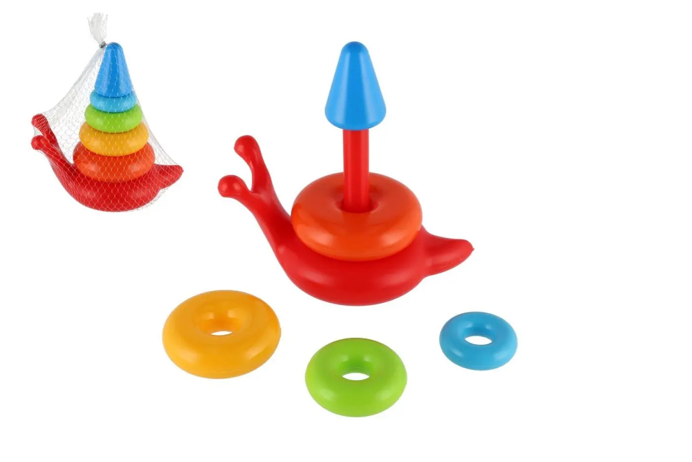 Skládanka pyramida kroužky šnek plast 6ks 12m+