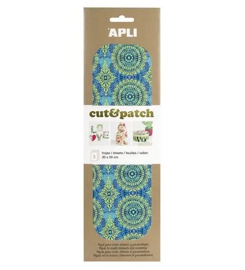 APLI Cut&Patch papír 30 x 50 cm - Zeleno-modrý motiv 3 ks