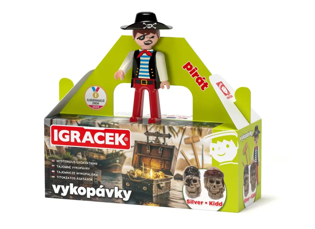 Igráček Pirát - figurka s vykopávkami lebek Silvera a Kidda - Efko