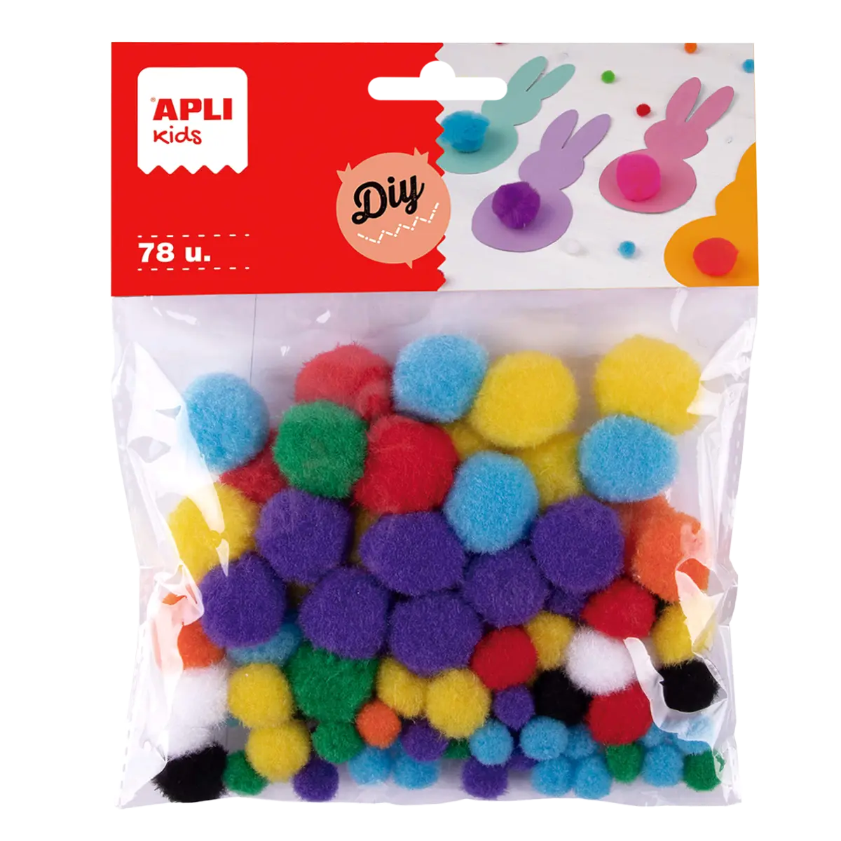 APLI POM - POM kuličky, 78 ks, mix velikostí a barev