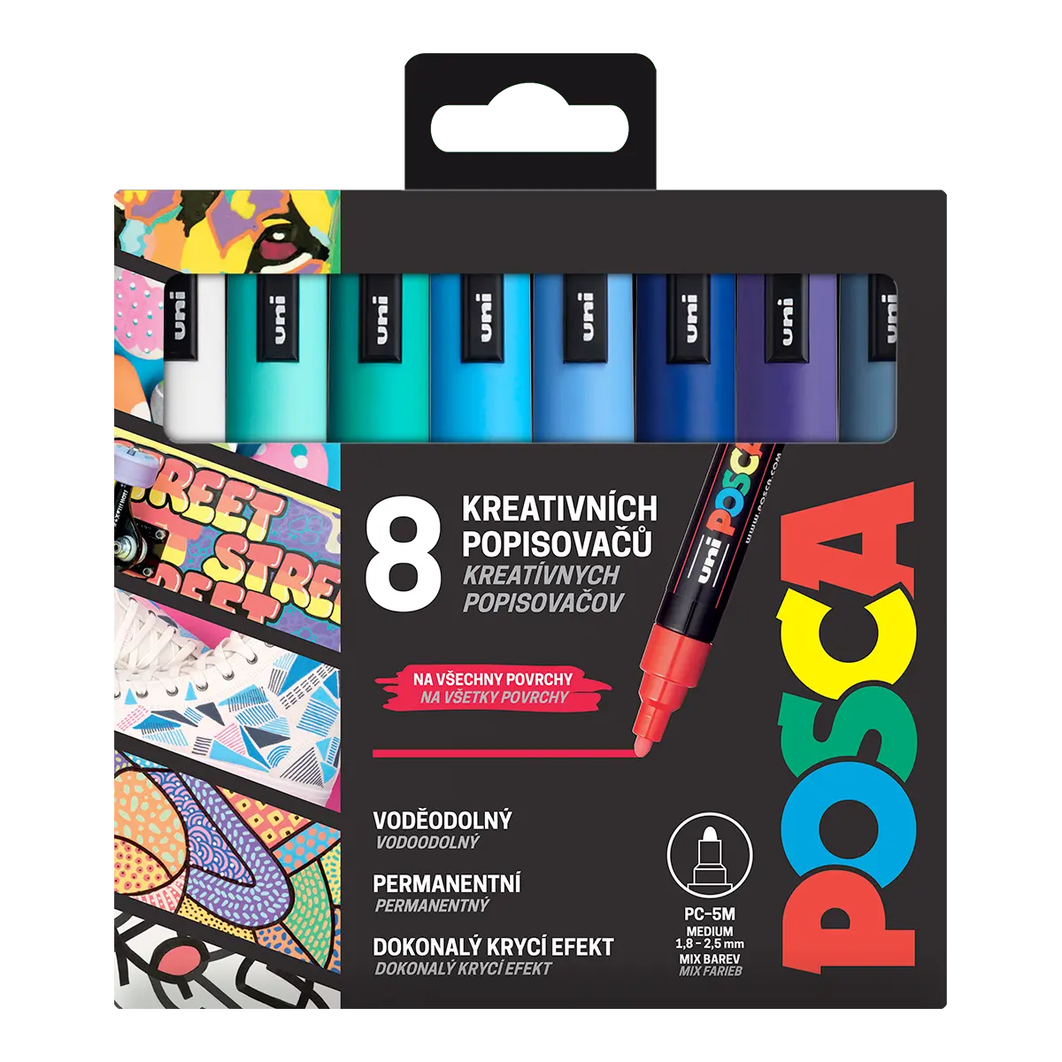 Akrylové popisovače POSCA Oceán, PC-5M - 1,8-2,5 mm - 8 mořských barev