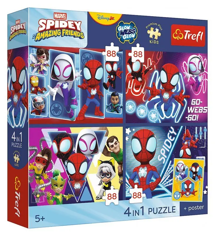 Puzzle Spidey a jeho úžasní přátelé: Pavoučí den 4x88 dílků