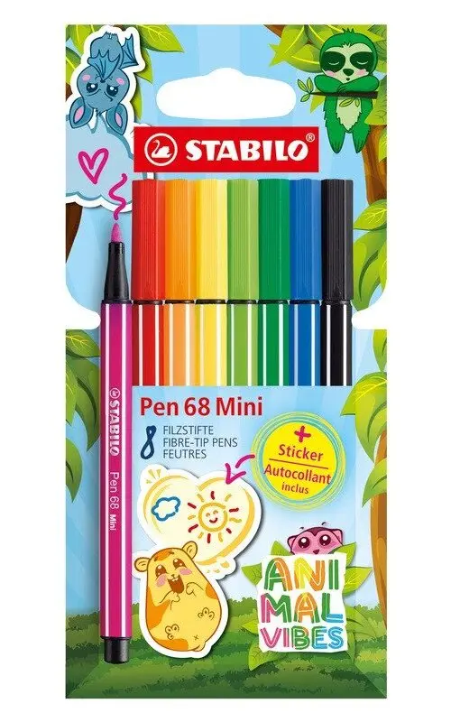 Fixy Stabilo Pen 68 - ANIMAL VIBES, sada 8 barev včetně samolepky