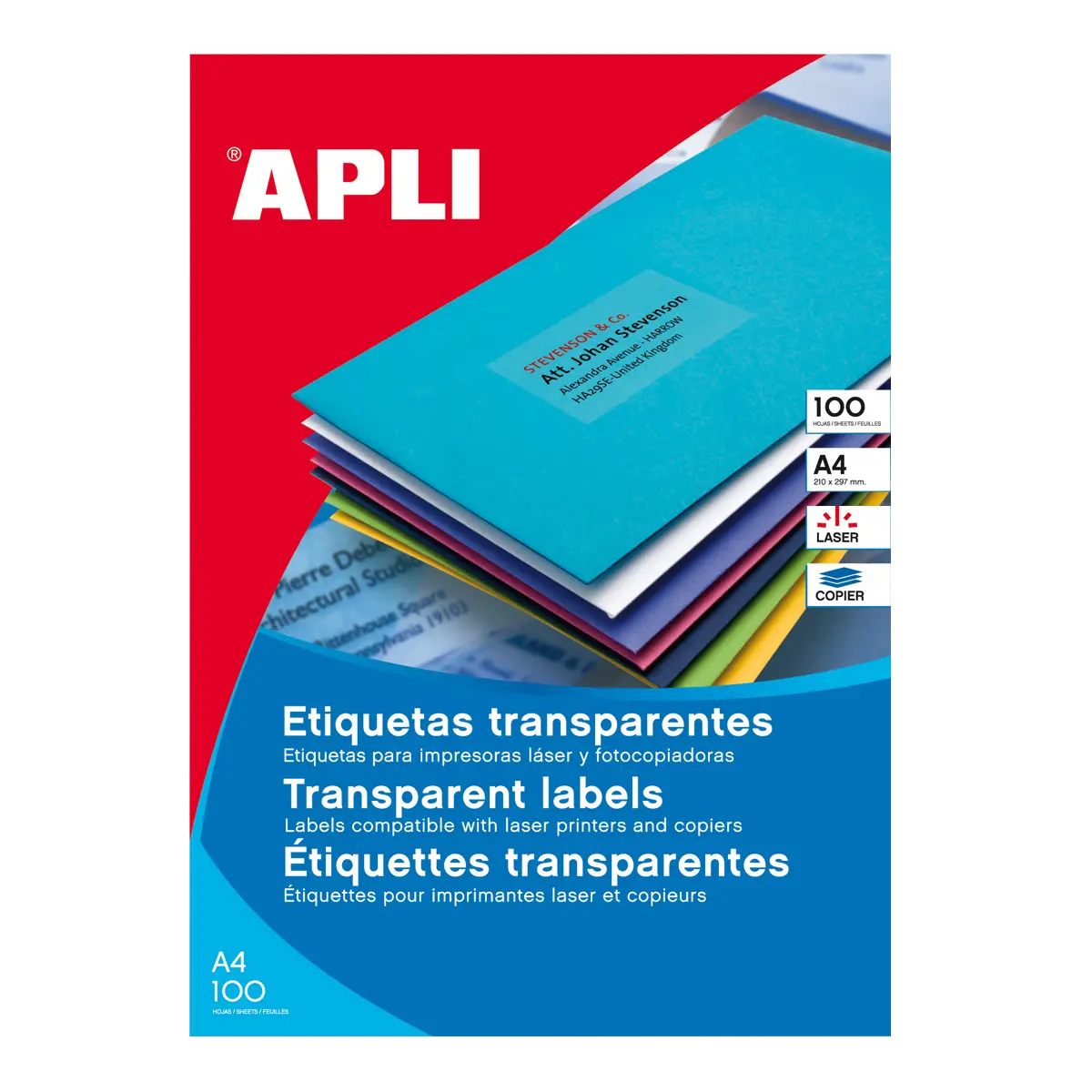APLI univerzální etikety voděodolné, 210 x 297 mm, polyesterové, transparentní