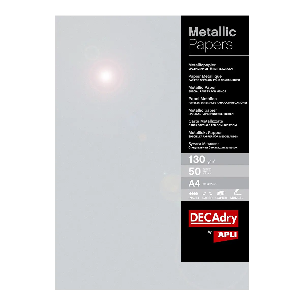 APLI papír metalický, A4, 130 g, stříbrný