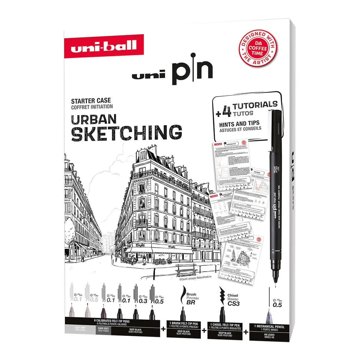 PIN sada Urban Sketching - dárkový box, 8 linerů + SHALAKU mikrotužka, mix barev