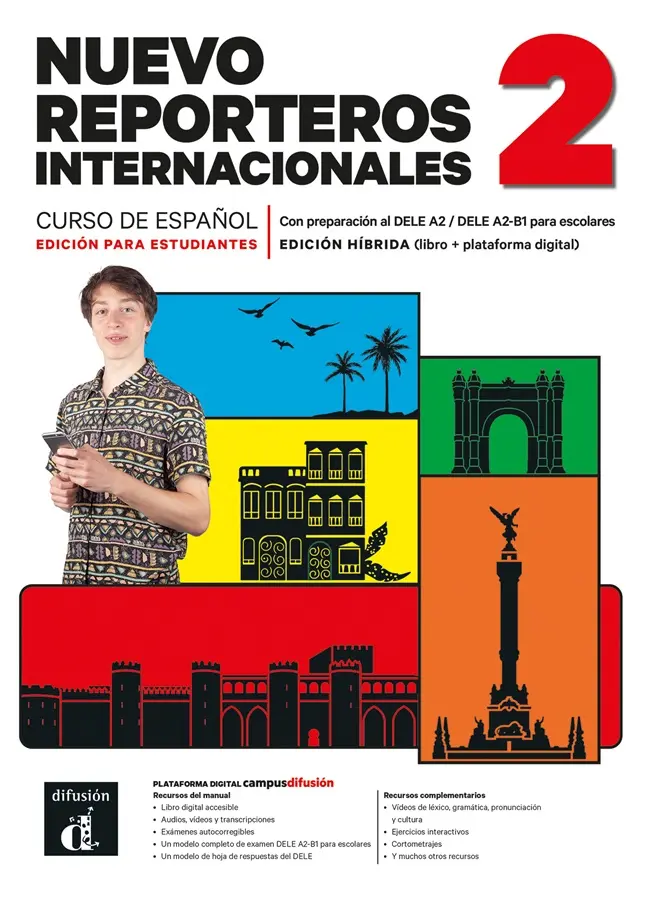 Nuevo Reporteros internacionales 2 (A2) – Edición híbrida Libro del alumno + Campus (12 me