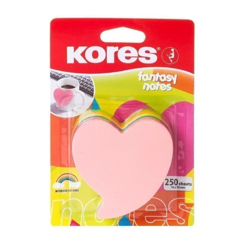 Kores Samolepicí bloček Srdce 70 × 70 mm - neon