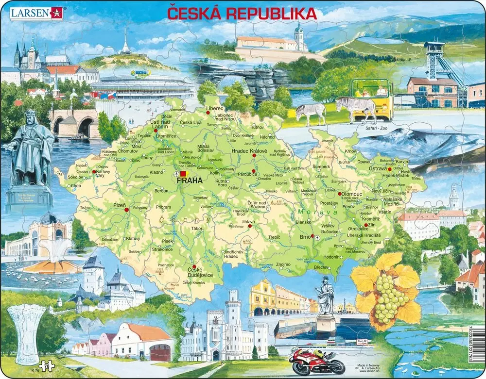 Puzzle MAXI - Mapa Česko  atraktivní místa/77 dílků - Larsen