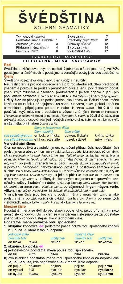 ŠVÉDŠTINA souhrn gramatiky