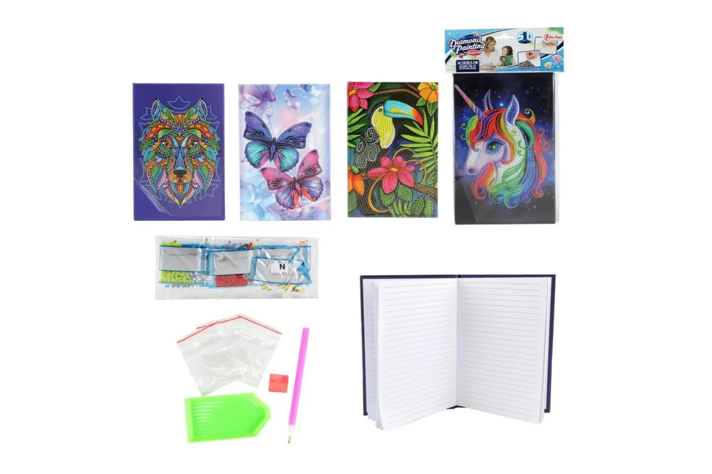 Kreativní sada diamantový deník 14,5x21cm s nalepovacími diamanty 4 druhy v sáčku