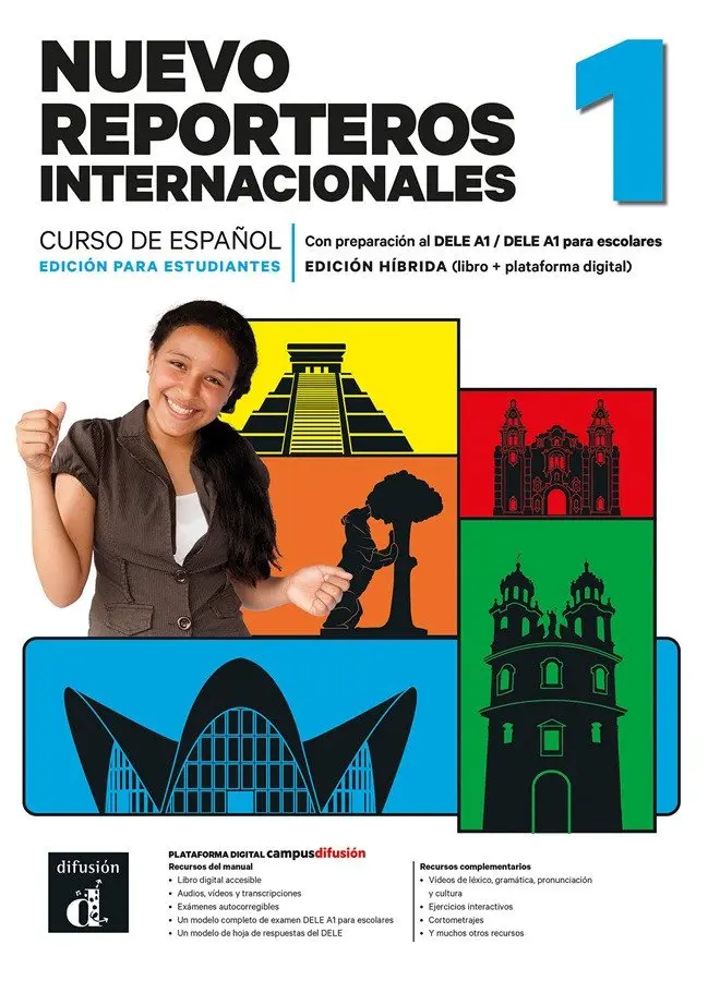 Nuevo Reporteros internacionales 1 (A1) – Edición híbrida Libro del alumno + Campus (12 me
