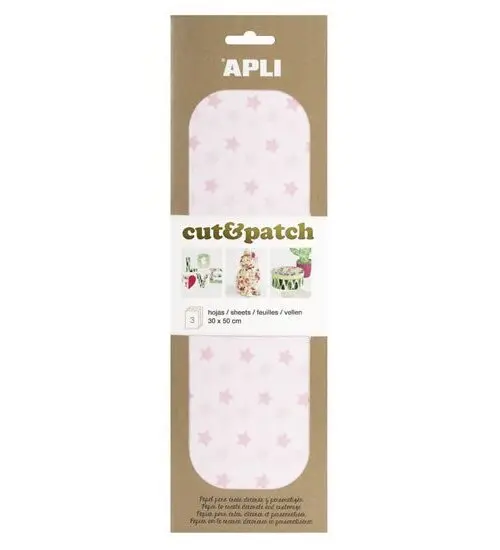 APLI Cut&Patch papír 30 x 50 cm - Hvězdičky růžový pastel 3 ks