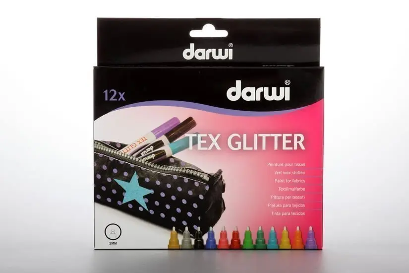 DARWI TEX GLITTER fixy na textil sada 12 x 6 ml