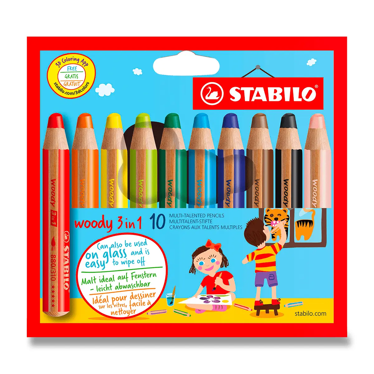 Pastelka STABILO Woody 3v1 sada 10 ks v pouzdru