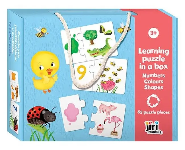 Puzzle pro předškoláky v krabičce Čísla, barvy, tvary