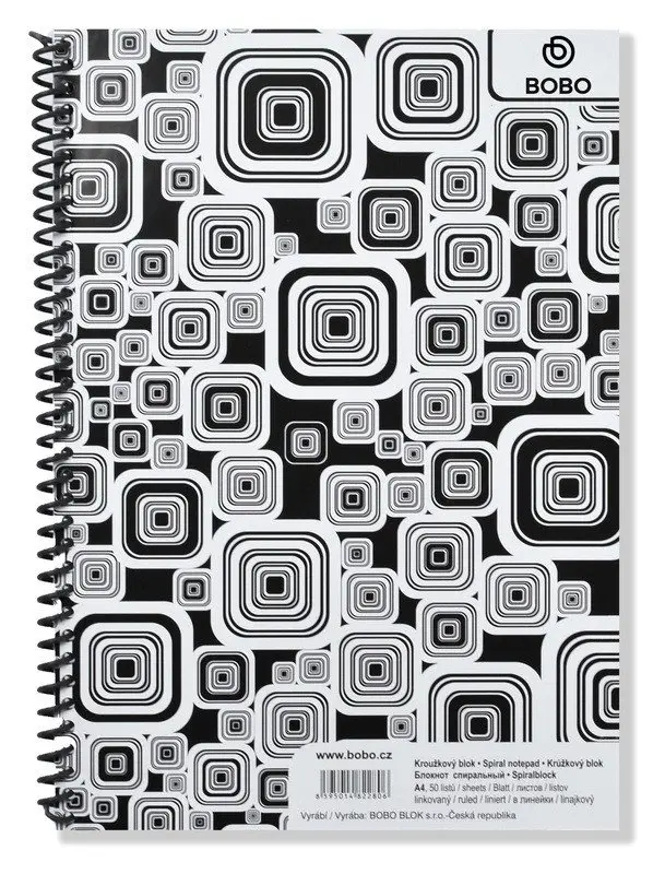 Blok BLACK & WHITE s boční plastovou spirálou A4, linka, 50 listů
