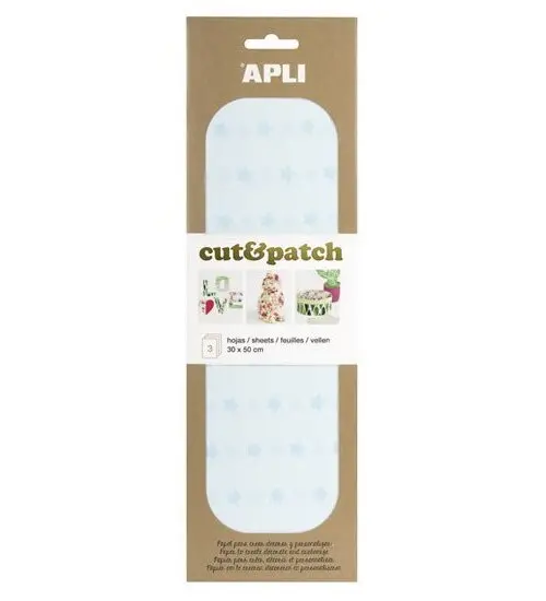 APLI Cut&Patch papír 30 x 50 cm - Hvězdičky modrý pastel 3 ks