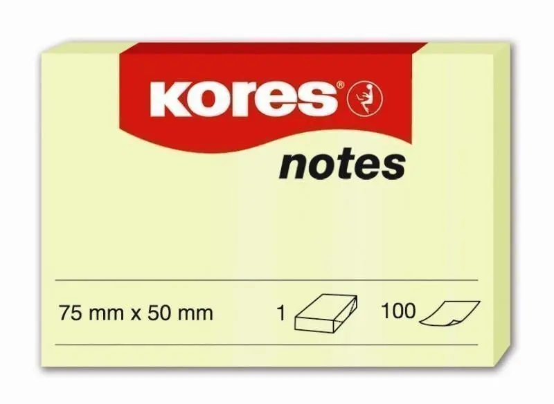 Bloček samolepící 75x50mm žlutý 100 listů Kores