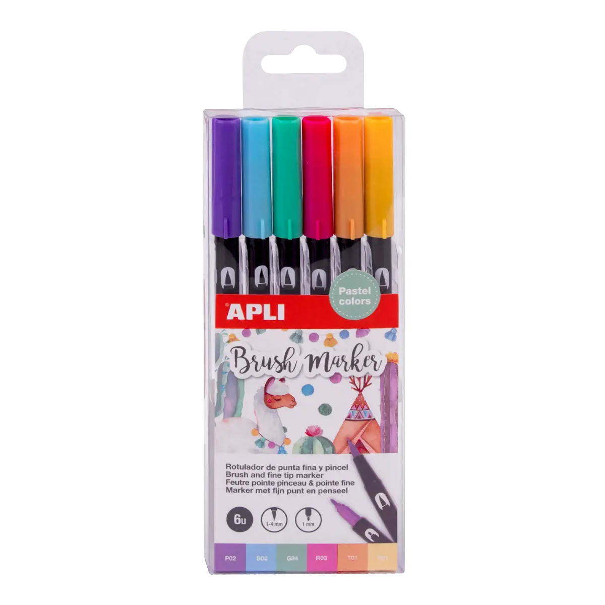 APLI štětcové fixy BRUSH DUO - sada, 6 ks, mix pastelových barev