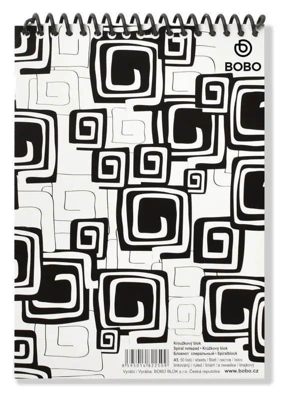 Blok BLACK & WHITE s horní plastovou spirálou A5, linka, 50 listů