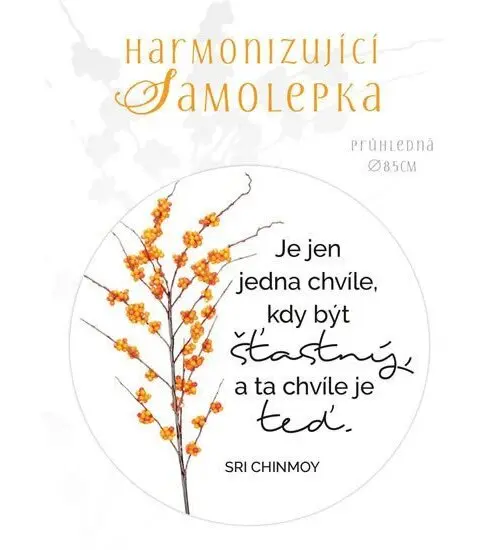 Harmonizující samolepka průhledná Je jen jedna chvíle, kdy být šťastný a ta chvíle je teď - Sri Chinmoy