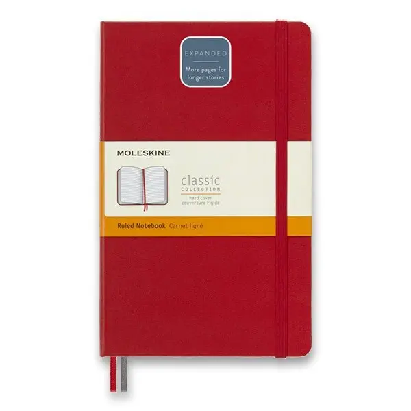 Zápisník Moleskine Expanded - tvrdé desky, L, linkovaný - červený