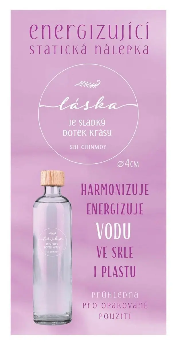 Energizující statická nálepka  průhledná Láska je… průměr 4 cm - Sri Chinmoy