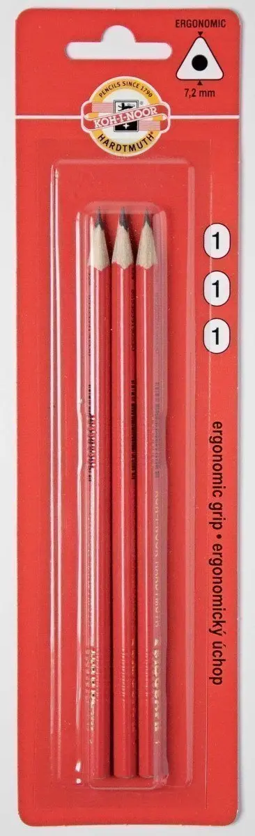Koh-i-noor tužka grafitová trojhranná č.1/červená set 3 ks