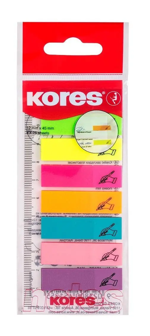Samolepící neonové záložky Index Strips Podepiš zde na pravítku 45x12 mm / 8 barev / 25