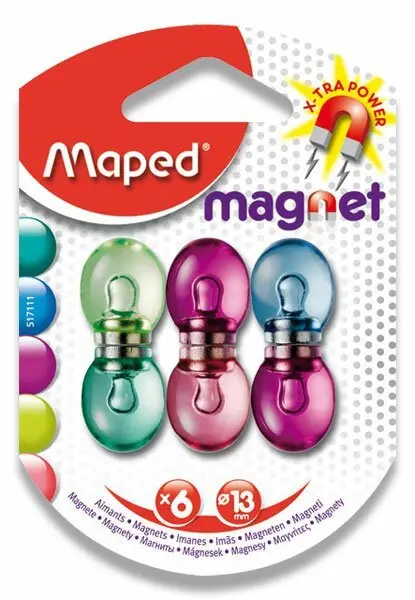 Silné magnety Maped - průměr 13 mm - mix barev, 6 ks