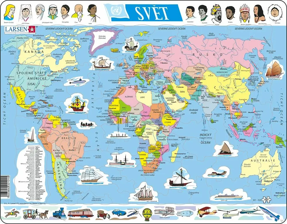 Puzzle MAXI - Mapa Svět/ 107 dílků - Koh-i-noor