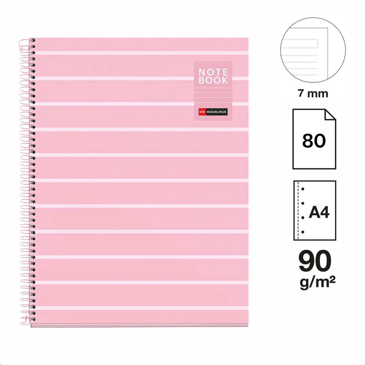 Miquelrius poznámkový blok Between the Lines NB-1, A4, 90g, karton, 80 listů, linka, Pink