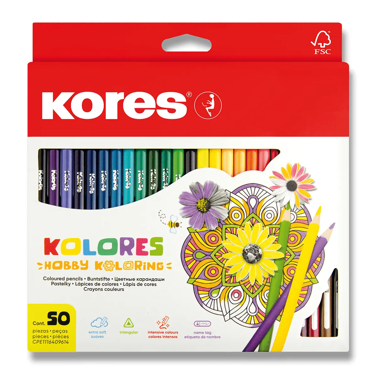 Kores Trojhranné pastelky Kolores Mandalas - 50 barev