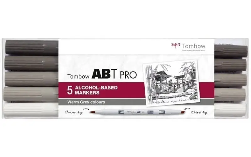 Tombow Oboustranný lihový fix ABT PRO - Warm Gray colors 5 ks
