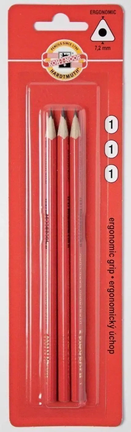 Koh-i-noor tužka grafitová trojhranná č.1/červená set 3 ks