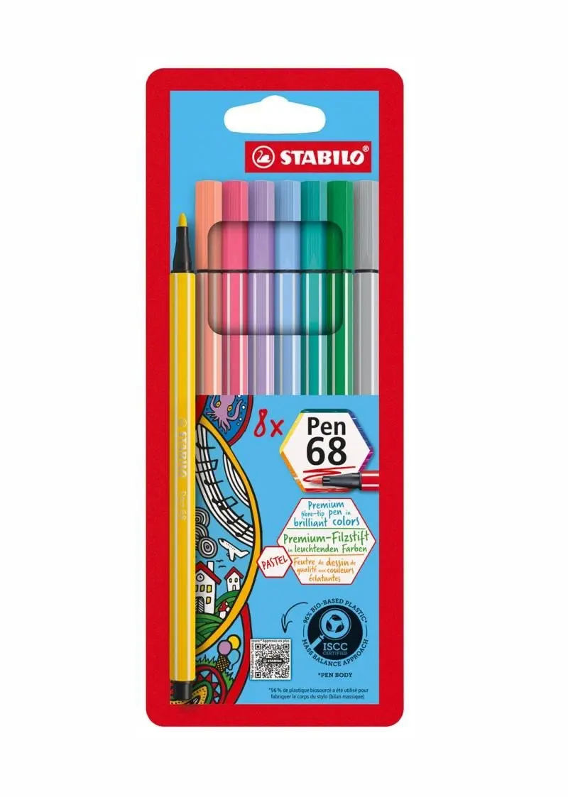 STABILO Pen 68 Vláknový fix - sada 8 pastelových barev