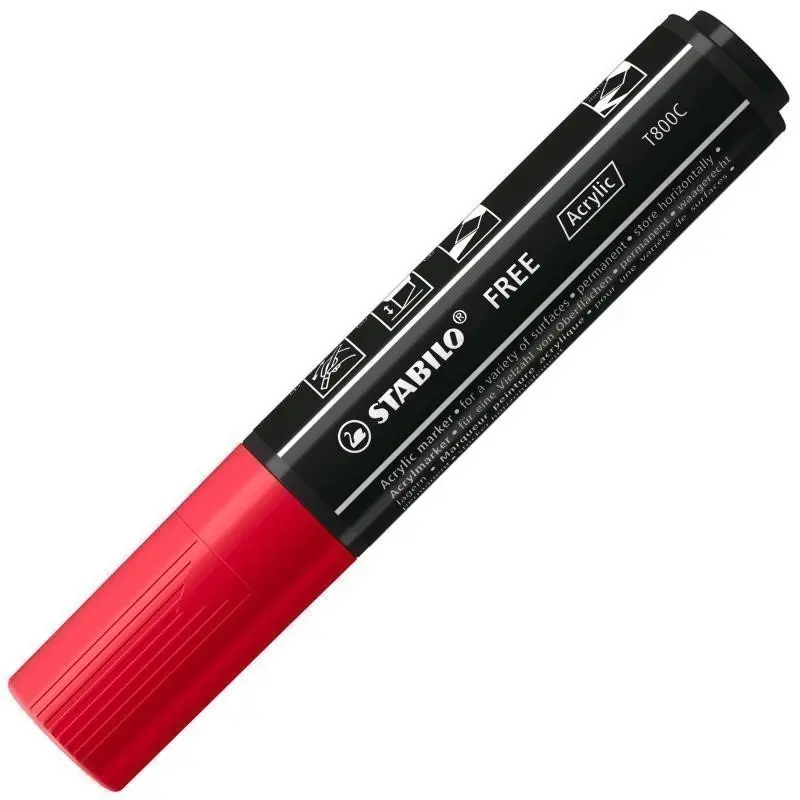 STABILO FREE Acrylic - T800C Klinový hrot 4-10mm - karmínová