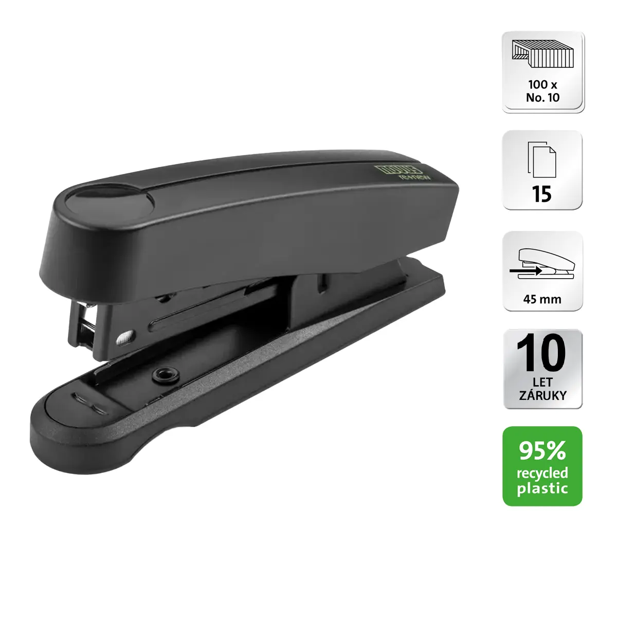 Novus sešívačka B 10 Professional re+new, 15 listů, černá