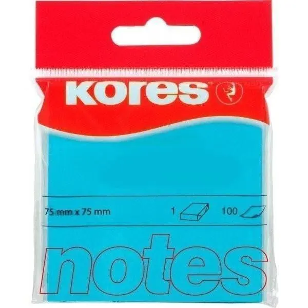 Kores Samolepicí bloček 75 × 75 mm 100 lístků, neon - modrý