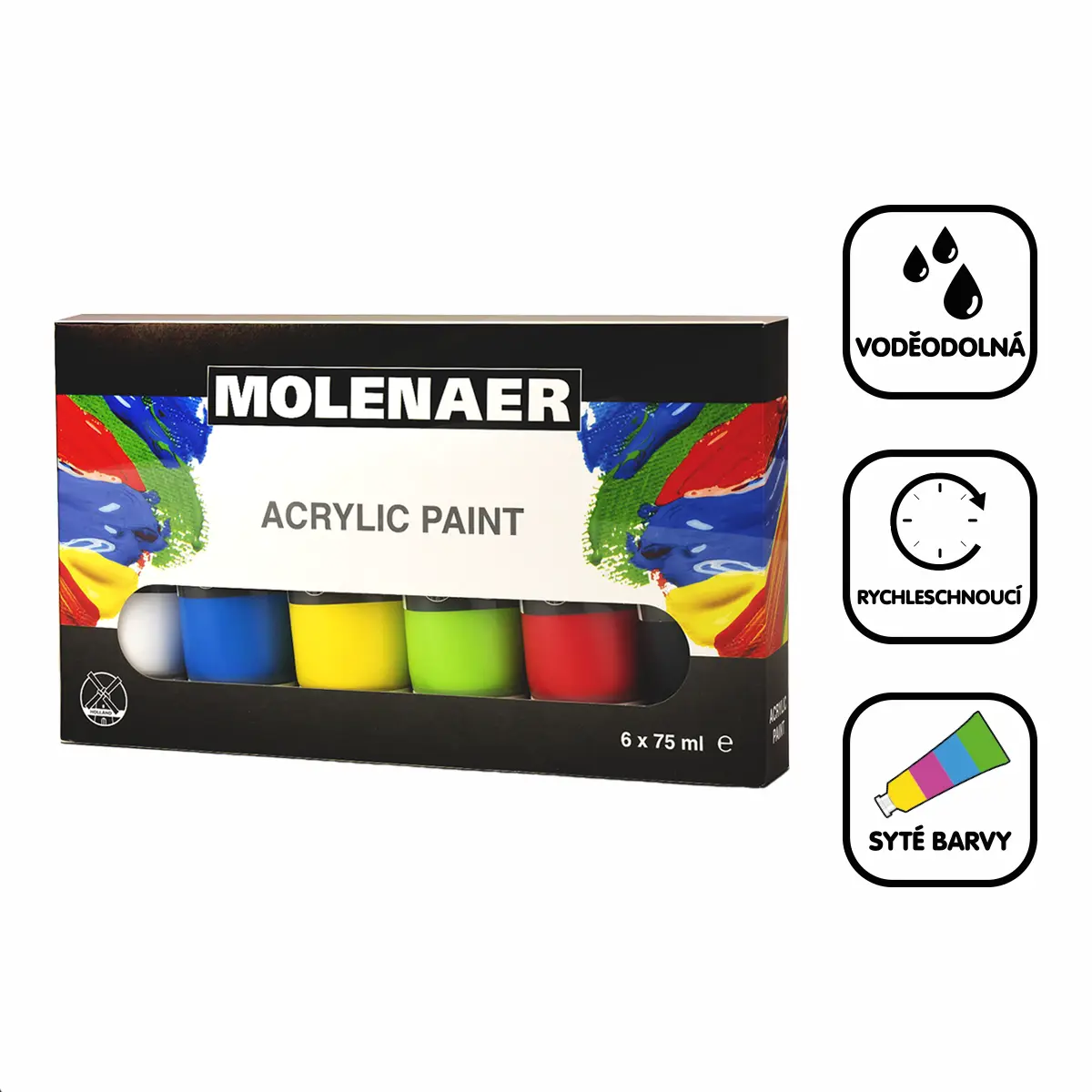 Molenaer sada akrylových barev Molenaer, 6x 75 ml, mix barev