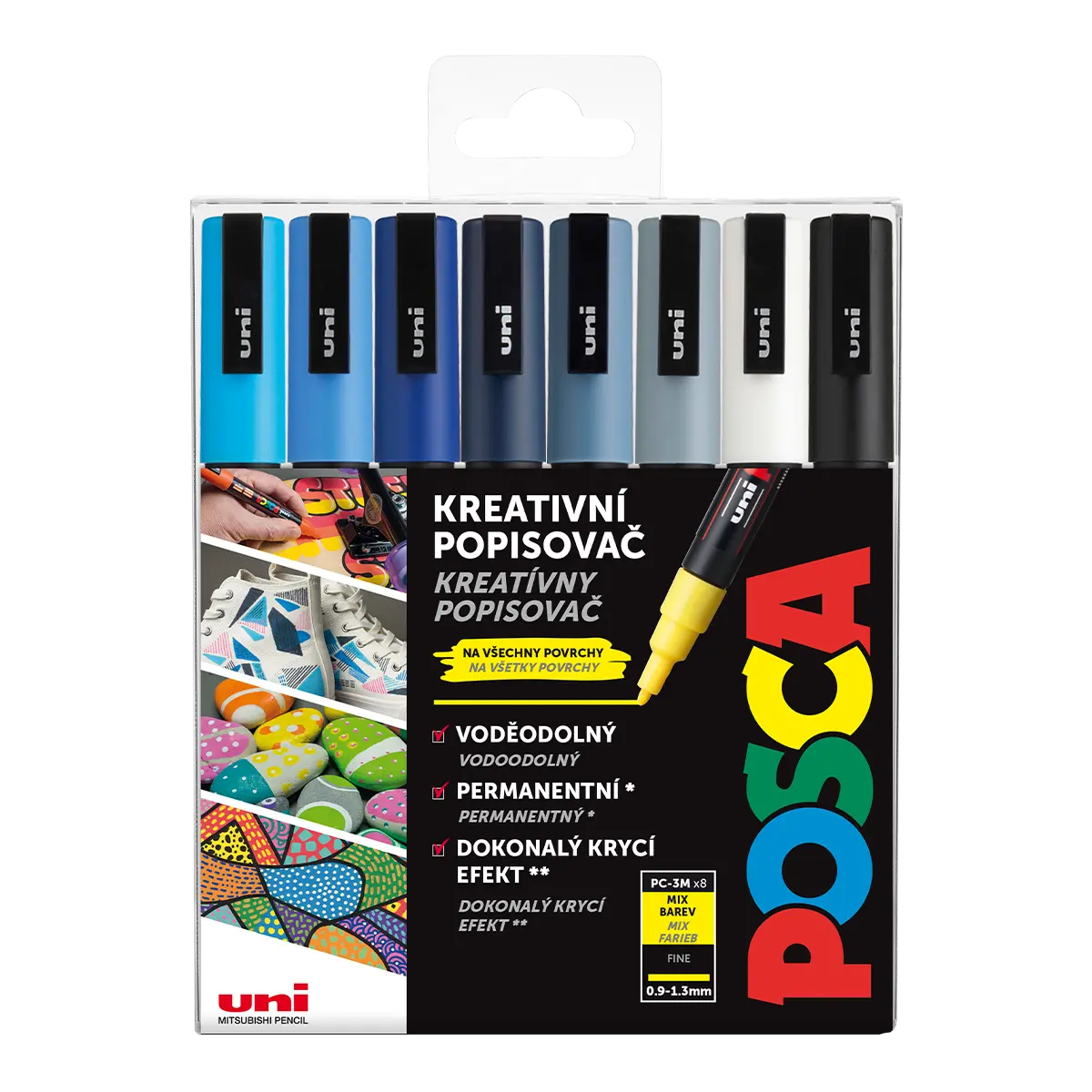 Posca sada popisovačů PC-3M, WINTER, 0,9 - 1,3 mm, mix chladných tónů (8 ks)