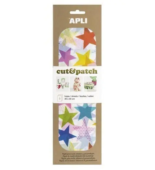 APLI Cut&Patch papír 30 x 50 cm - Hvězdy barevné 3 ks