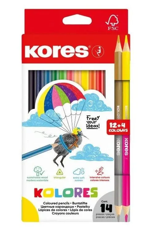 Kores pastelky Kolores SET 14 ks, 12 + 4 barvy