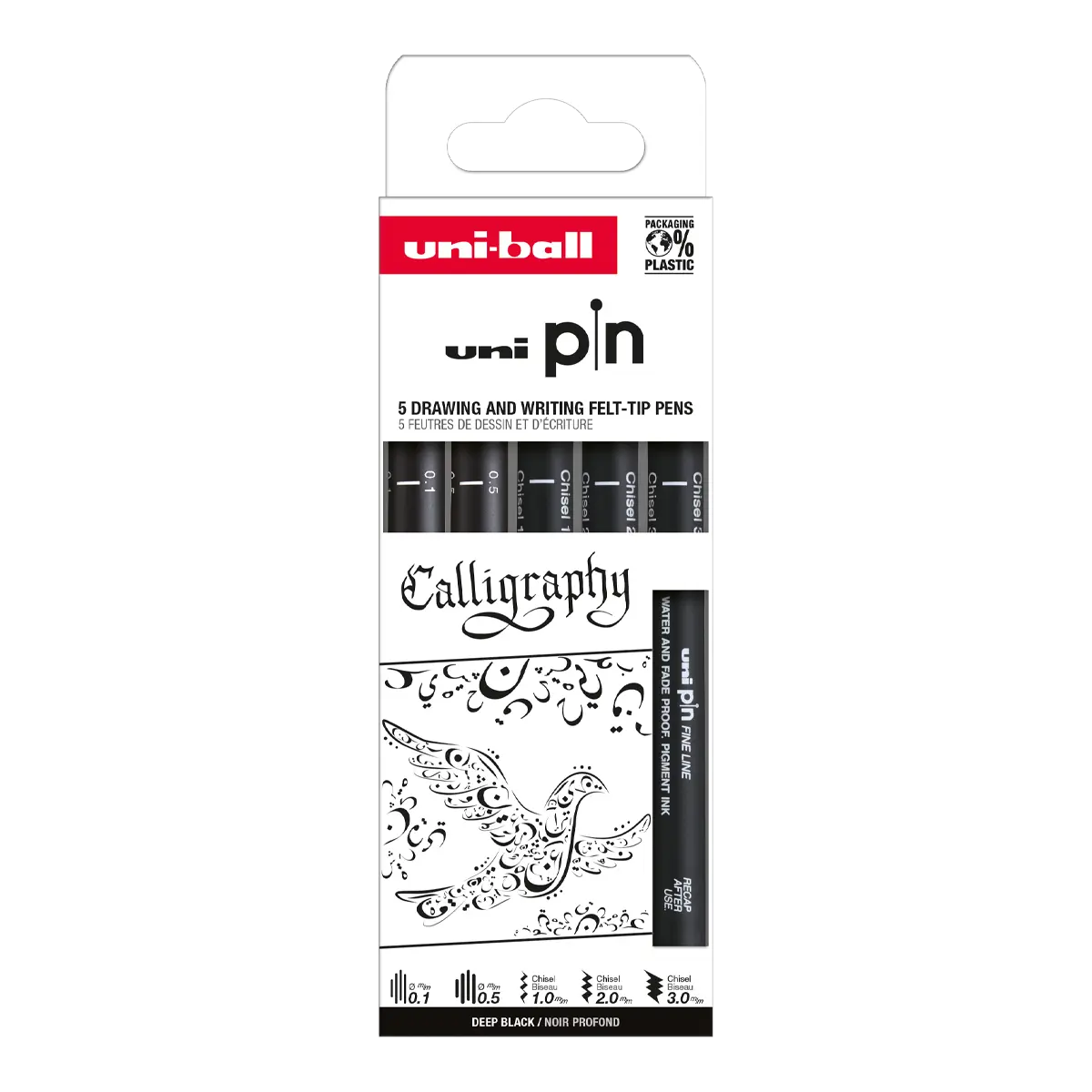 UNI PIN Creative Writing - Calligraphy, sada linerů, 5 ks, (0,1 mm/ 0,5 mm/ CS1/ CS2/ CS3), černá