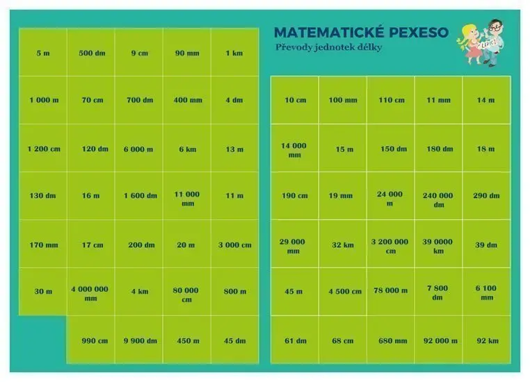 Pexeso: Matematika - Převody jednotek délky - hra z kategorie Karty, pexeso