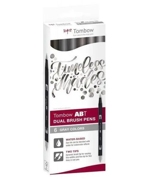 Tombow ABT Dual Pen Brush Sada oboustranných štětcových fixů - Grey colours 6 ks