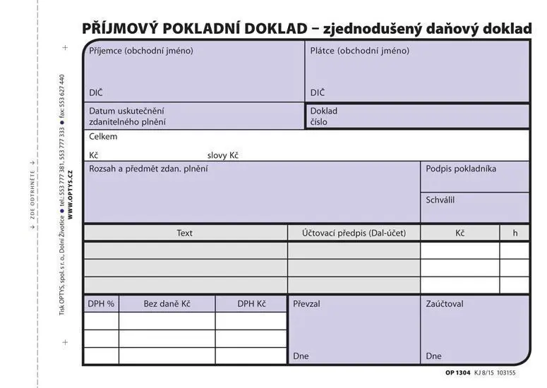 Příjmový doklad zjednodušený, A6, 100 listů, NCR